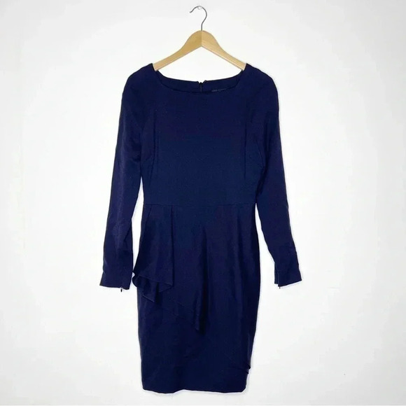J. Mendel Wool Navy Long Sleeve Dress Size 12 - Picture 3 of 10